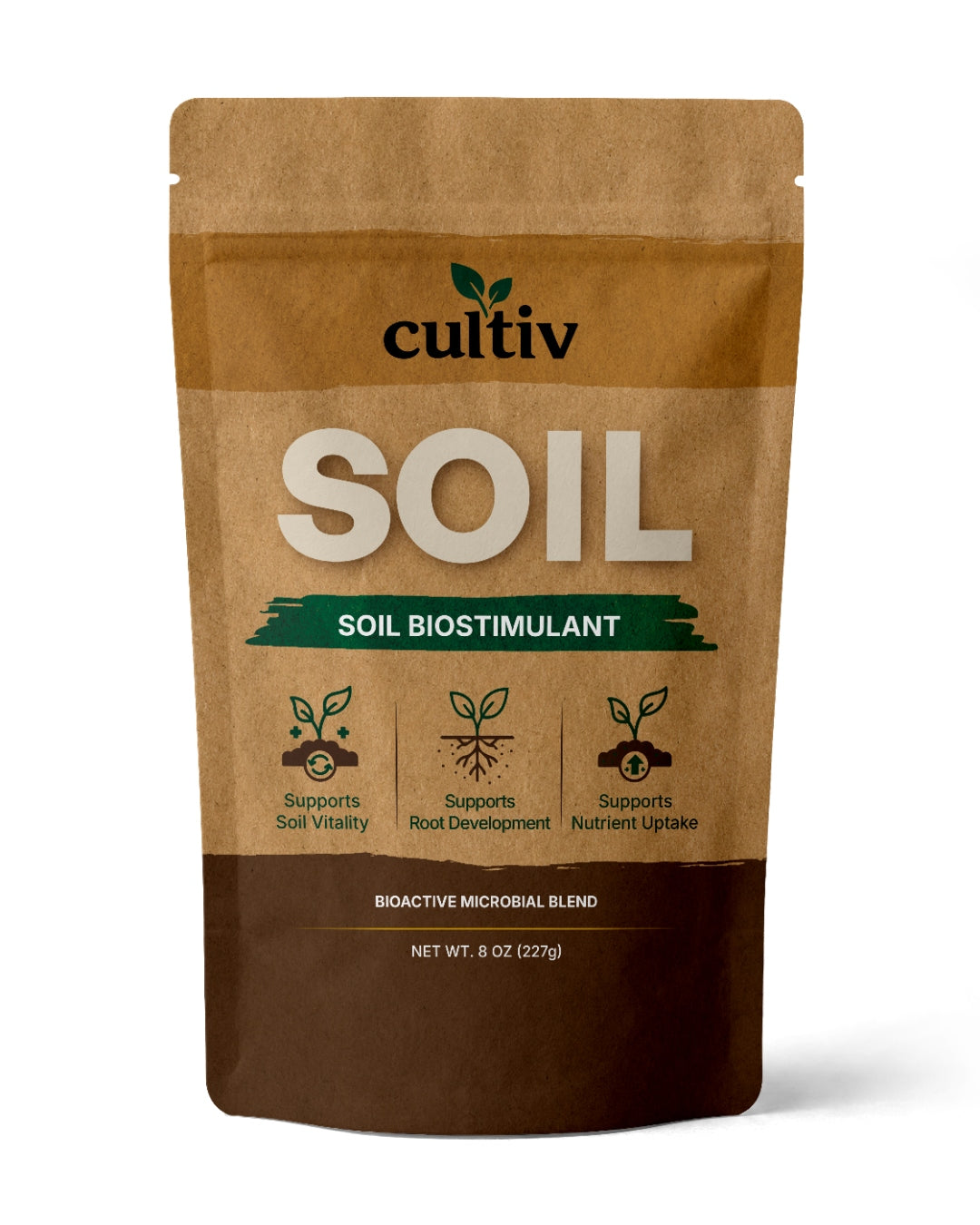 Cultiv SOIL, 8 oz standing pouch — front label