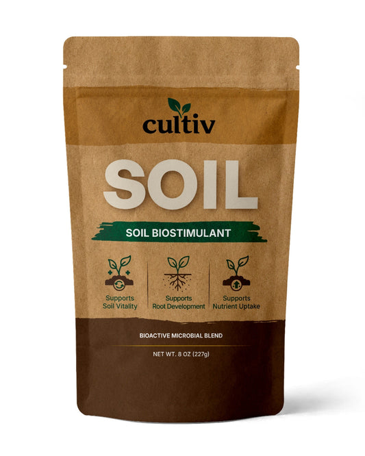 Cultiv SOIL, 8 oz standing pouch — front label